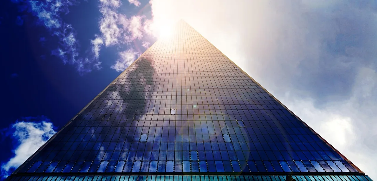 skyskraber, glasfassade, facade, office blok, arkitektur, himmel, sol, skinne, skyer, høj, humør, new york, natur, glas, glaspalads, vindue, moderne