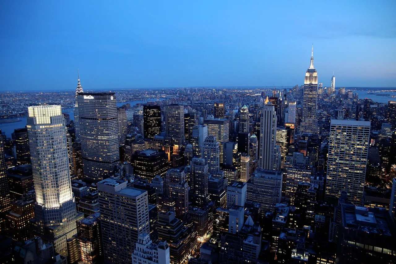 new york, by, skyskraber, forenede stater, bygninger, arkitektur, manhattan, skyline, empire state building, lys, aften